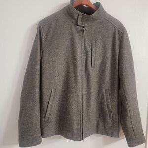 Banana Republic Size Med Wool Blend Jacket Charcoal Tweed Slant Pockets Hidden